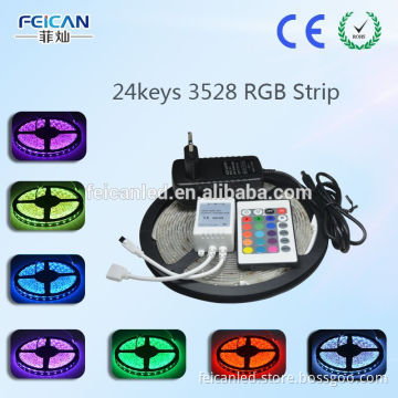 Hot selling 3528 RGB 54led/m Color Changing whole set Flexible Strip Light with 24Key IR Remote Control and 2A power adapter